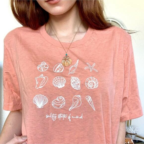 Handmade Women's Peach Beach Seashell Graphic T Shirt Burnout Size Medium - Picture 2 of 7